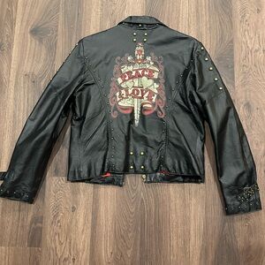 Wilsons Leather Black Jacket with Peace and Love Graphic